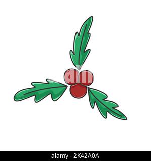 Holly cartoon clipart. Christmas traditional natural decoration isolated vector illustration. Leaf yai berries hand drawn decor for new year Stock Vector