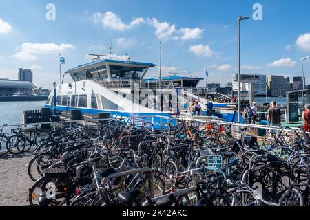 Bicycle Park and Ferry, Amsterdam, The Netherlands Stock Photo