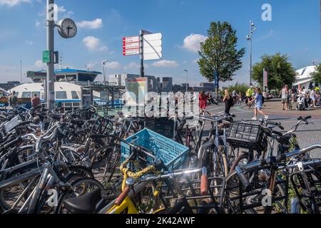 Bicycle Park and Ferry, Amsterdam, The Netherlands Stock Photo