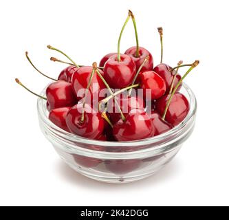 red cherries path isolated on white Stock Photo