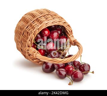 red cherries path isolated on white Stock Photo