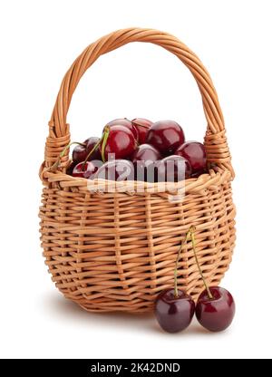 red cherries path isolated on white Stock Photo