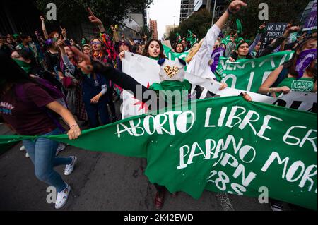 Demonstrators carry pro-choice flags and signs during the International Day for the Remembrance of the Slave Trade and its Abolition demonstrations in Stock Photo