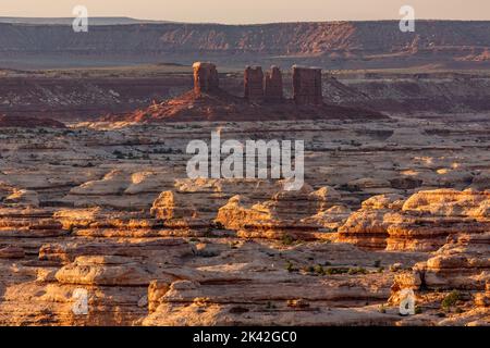 The Chocolate Drops & winding canyons in the Maze District of Canyonlands NP, Utah. Stock Photo