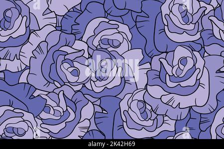 Seamless floral pattern with violet roses. Cartoon style. Design for fabric, textile, paper. Colorful flowers on color background. Vector illustration Stock Vector