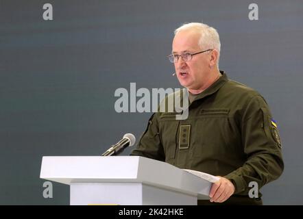 KYIV, UKRAINE - SEPTEMBER 29, 2022 - Acting Director of the Implementation Planning Department of the Main Directorate of the National Guard of Ukrain Stock Photo