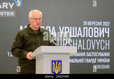 KYIV, UKRAINE - SEPTEMBER 29, 2022 - Acting Director of the Implementation Planning Department of the Main Directorate of the National Guard of Ukrain Stock Photo