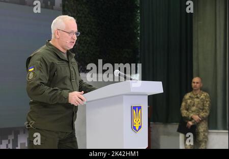 KYIV, UKRAINE - SEPTEMBER 29, 2022 - Acting Director of the Implementation Planning Department of the Main Directorate of the National Guard of Ukrain Stock Photo