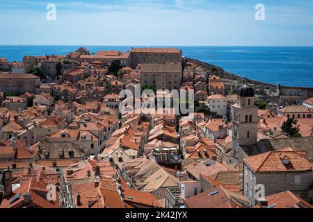 View of the rooftops over the old town of Dubrovnik and sea from the city wall Stock Photo