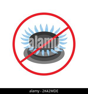 Gas crisis. Burning blue flame and prohibition sign. Vector illustration. PNG file with transparent background Stock Vector