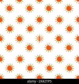 Seamless pattern with suns in retro style. Vector illustration of vintage sun in orange color isolated on white background. Stock Vector