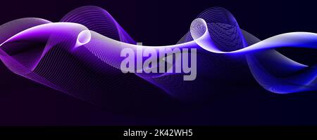 Wavy fluid, thin waves, abstract lines. Wide horizontal geometric background. Vector illustration Stock Vector