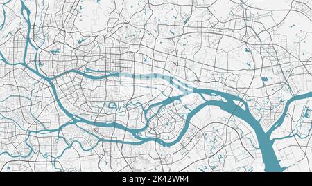 Guangzhou vector map. Detailed map of Guangzhou city administrative area. Cityscape panorama. Royalty free vector illustration. Road map with highways Stock Vector