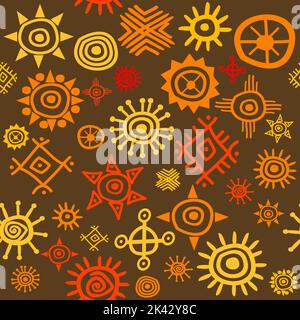 Ethnic motifs and sun symbols seamless pattern Stock Vector