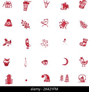 Holiday hand drawn sketch Christmas and New Year set icons isolated on dark blue background Stock Vector
