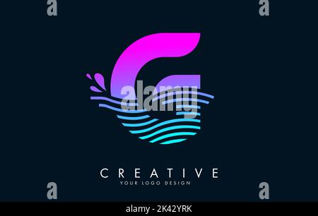 Colorful G Letter Logo with Waves and Water Drops Design Vector Illustration. Stock Vector