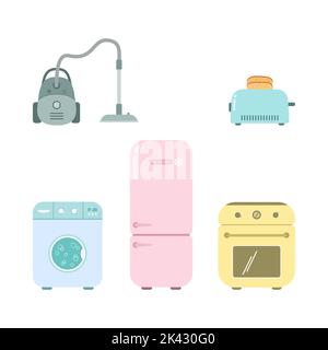 Set of appliances in cartoon style on white background Stock Vector