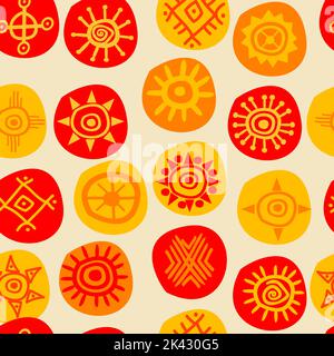 Ethnic seamless pattern with sun symbols Stock Vector