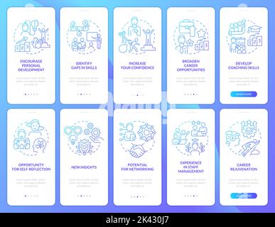Successful mentoring program blue gradient onboarding mobile app screen set Stock Vector