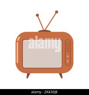 Retro TV set in cartoon style isolated on white background Stock Vector