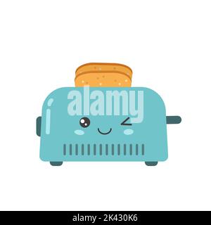 Kitchen toaster in kawaii style isolated on white background Stock Vector