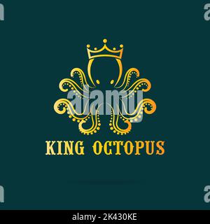 Vector of an octopus wear a crown on dark blue background. Sea animal. King octopus logo or icon., Easy editable layered vector illustration. Stock Vector