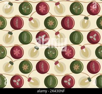 Christmas seamless pattern with lights and baubles. Flat design. Vector illustration Stock Vector