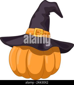 Cute orange pumpkin in a magic hat Stock Vector