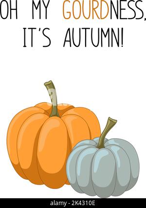 Autumn mood greeting card with two cute pumpkins Stock Vector