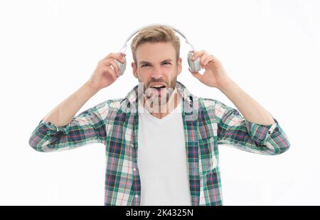 Young man cant hear well because of music. Guy taking off