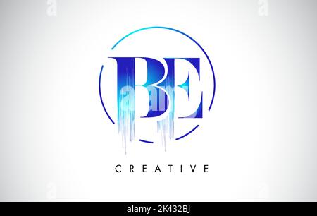 BE Brush Stroke Letter Logo Design. Blue Paint Logo Leters Icon with Elegant Circle Vector Design. Stock Vector