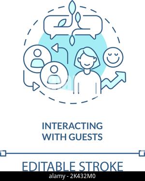 Interacting with guests turquoise concept icon Stock Vector