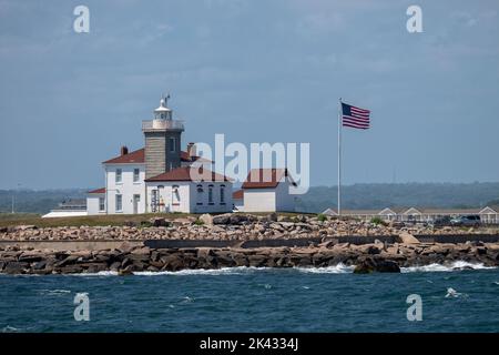 Watch Hill Lighthouse located in Westerly, RI Stock Photo