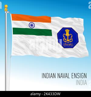 Indian military Naval flag, India, asiatic country, vector illustration Stock Vector