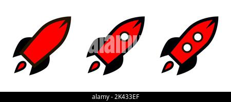 Red rocket line icon set, outline vector sign isolated on white background. Logo illustration Stock Vector