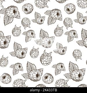 Black and white seamless pattern with raspberries in vintage style Stock Vector