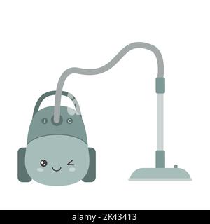 Vacuum cleaner in kawaii style isolated on white background Stock Vector