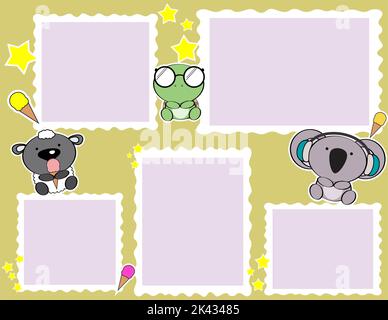 photo album cartoon illustration background. cute baby animals, vector format Stock Vector