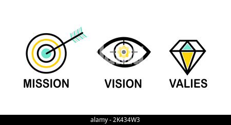 Mission, Vision and Values icon. Organization mission. Success and growth concepts. flat design. Vector illustration Stock Vector