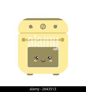 Kitchen stove top and oven in kawaii style . Vector illustration Stock Vector