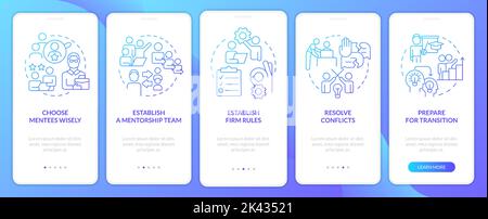 Tips for coaching employees blue gradient onboarding mobile app screen Stock Vector
