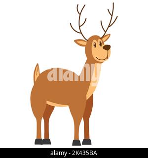 Reindeer in flat cartoon style. Christmas character for card, textile and game design, sticker Stock Vector