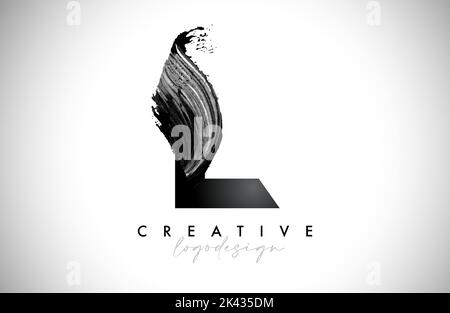Letter L Logo Brush Stroke with Artistic Watercolor Paint Brush Icon Vector Design. Modern Elegant Minimalist Stroke Letter L Shape Symbol with Paint Stock Vector