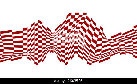Optical illusion pattern, abstract wave. Chess op art, chessboard distorted background. Vector wavy grid Stock Vector