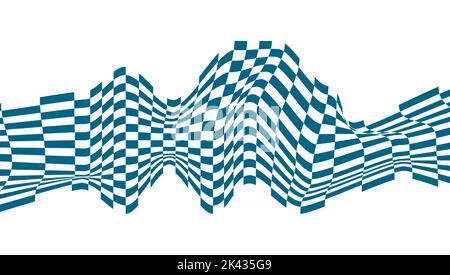 Optical illusion pattern, abstract wave. Chess op art, chessboard distorted background. Vector wavy grid Stock Vector