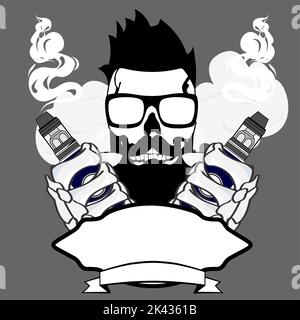 vape skull tattoo logo illustration in vector format Stock Vector