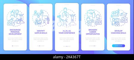 Mentoring relationship advantages blue gradient onboarding mobile app screen Stock Vector
