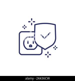 surge protection line icon with a shield Stock Vector