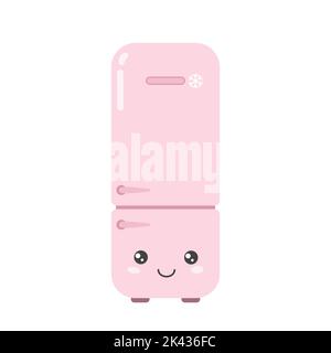 Kitchen refrigerator in kawaii style isolated on white background. Vector illustration Stock Vector