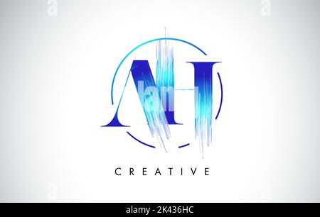 AH Brush Stroke Letter Logo Design. Blue Paint Logo Leters Icon with Elegant Circle Vector Design. Stock Vector